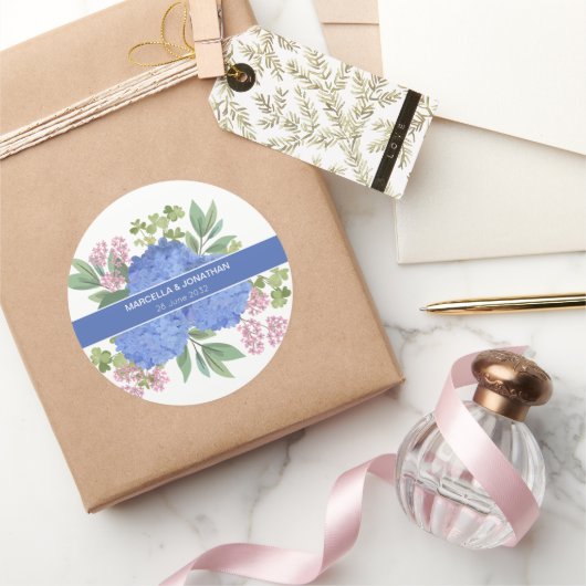Blue Hydrangeas Modern Boeket Custom Ronde Sticker (Geschenken)