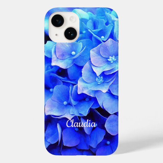 Blue Hydrangeas Monogrammed Floral Case-Mate iPhone Case (Achterkant)