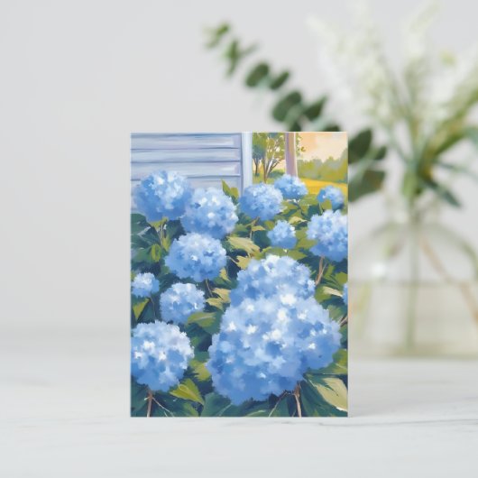 Blue Hydrangeas New England Coastal Waterverf Briefkaart (Staand voorkant)