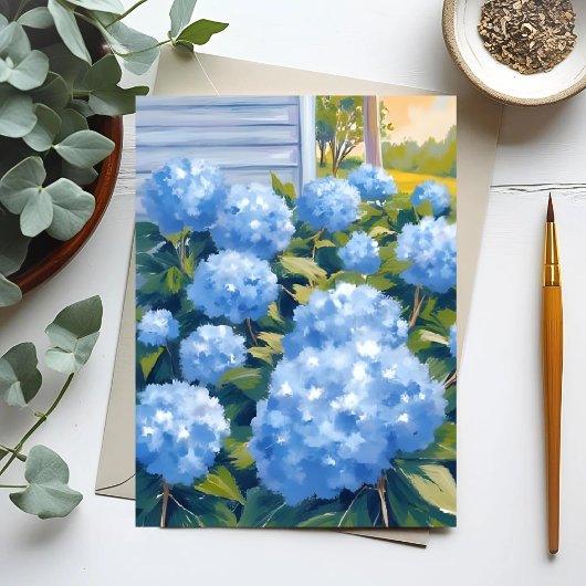 Blue Hydrangeas New England Coastal Waterverf Briefkaart