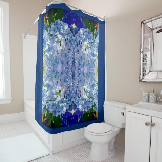 Blue Hydrangeas Pattern Douchegordijn (In situ)