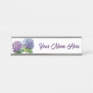 Blue Hydrangeas Personalized Nameplate Bureau Naambordje