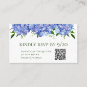 Blue Hydrangeas QR Code RSVP Behuizing Kaart (Voorkant)