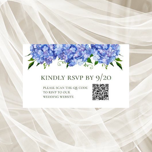 Blue Hydrangeas QR Code RSVP Behuizing Kaart