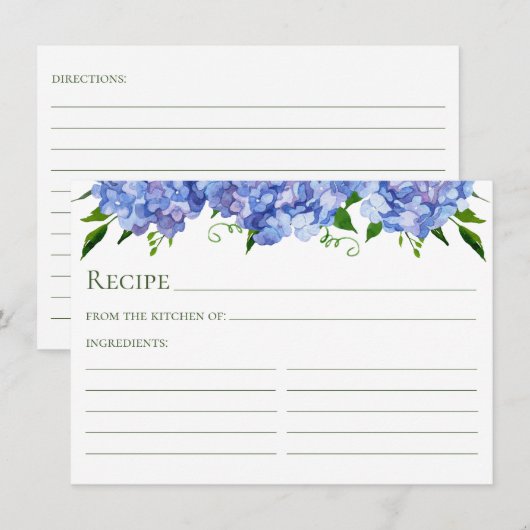 Blue Hydrangeas Recept Informatiekaartje (Voorkant / Achterkant)