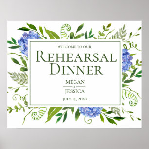 Blue Hydrangeas Rehearal Dinner Sign Poster