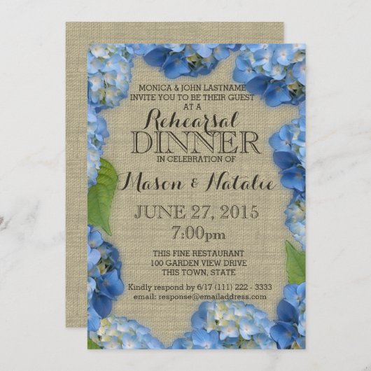 Blue Hydrangeas repetitie diner 5x7 Kaart (Voorkant / Achterkant)