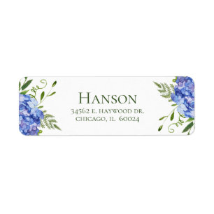 Blue Hydrangeas Return Address Etiket