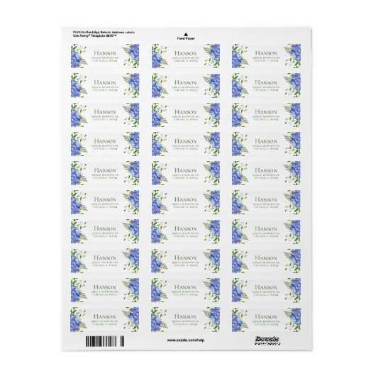 Blue Hydrangeas Return Address Etiket (Full Sheet)