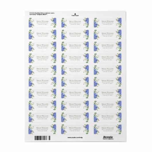 Blue Hydrangeas Return Address Etiket (Full Sheet)