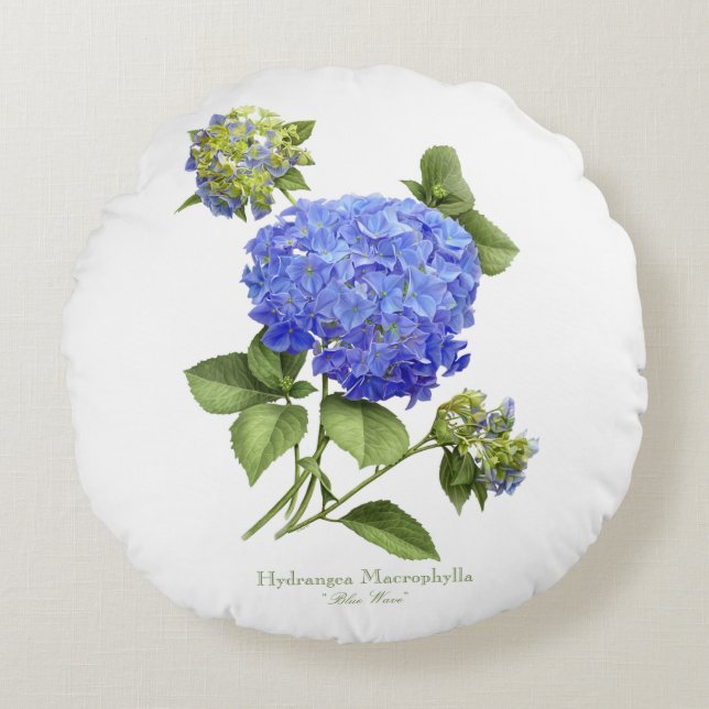 Blue Hydrangeas Rond Kussen (Voorkant)
