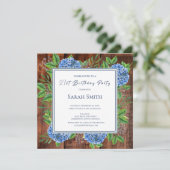 Blue Hydrangeas Rustic Wood 21st Birthday Party Kaart (Staand voorkant)