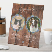 Blue Hydrangeas Rustic Wood Signature Pet Drink Reclamebord Met Voetstuk (Insitu)