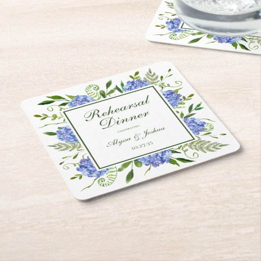Blue Hydrangeas Script repetitie diner Kartonnen Onderzetters (Schuin)