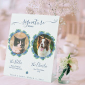Blue Hydrangeas Signature Drink Sign Wedding Pet Reclamebord Met Voetstuk