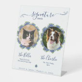 Blue Hydrangeas Signature Drink Sign Wedding Pet Reclamebord Met Voetstuk (Voorkant)