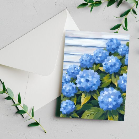 Blue Hydrangeas Struiken Bloemenschilderij Briefkaart
