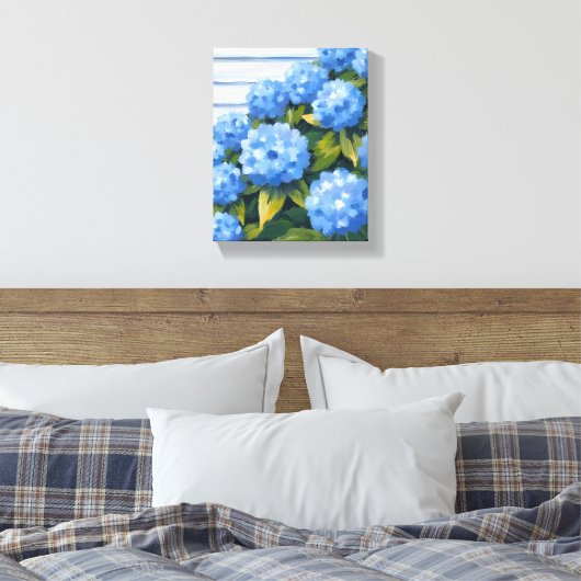 Blue Hydrangeas Struiken Bloemenschilderij Canvas Afdruk (Insitu (Slaapkamer))