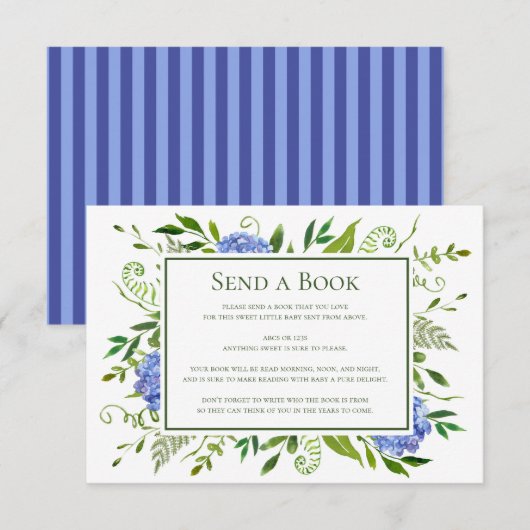 Blue Hydrangeas Stuur een boek Virtual Baby shower Informatiekaartje (Voorkant / Achterkant)