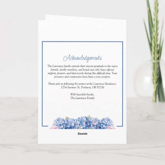 Blue Hydrangeas Summer Flowers Funeral Folded Programma (Achterkant)
