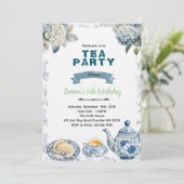 Blue Hydrangeas tea party Invitation Kaart (Staand voorkant)