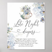 Blue Hydrangeas theefeest baby Late nacht luiers Poster (Voorkant)