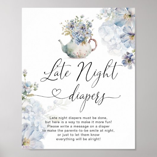 Blue Hydrangeas theefeest baby Late nacht luiers Poster (Voorkant)