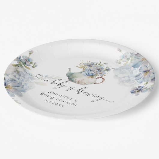 Blue Hydrangeas theefeest baby shower Papieren Bordje (Gekanteld)