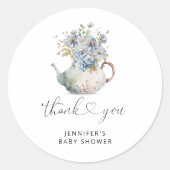 Blue Hydrangeas theepot baby shower Ronde Sticker (Voorkant)