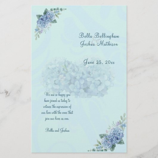 Blue Hydrangeas Trouwprogramma (Voorkant)