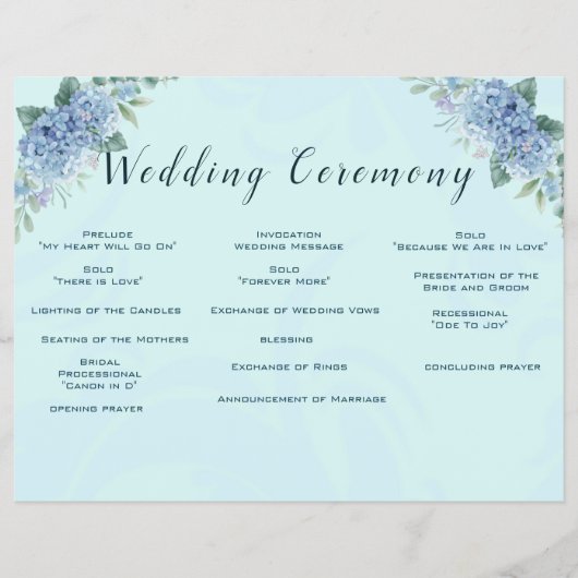 Blue Hydrangeas Trouwprogramma Flyer (Voorkant)