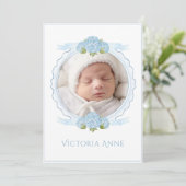 Blue Hydrangeas Vintage Birth Announcement Kaart (Staand voorkant)