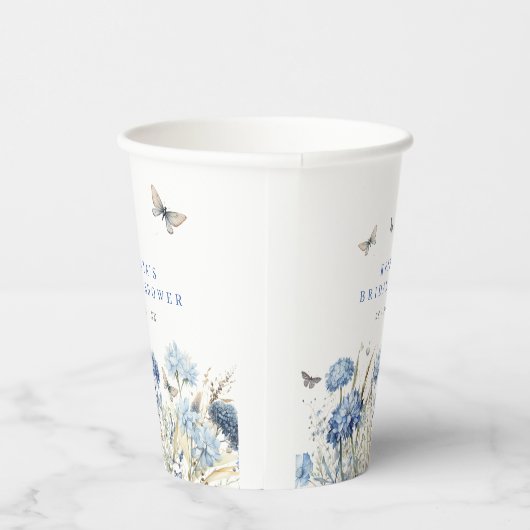 Blue Hydrangeas & Vlinders Vrijgezellenfeest Papieren Bekers (Rechts)