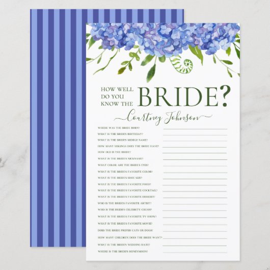 Blue Hydrangeas Vrijgezellenfeest Game (Voorkant / Achterkant)