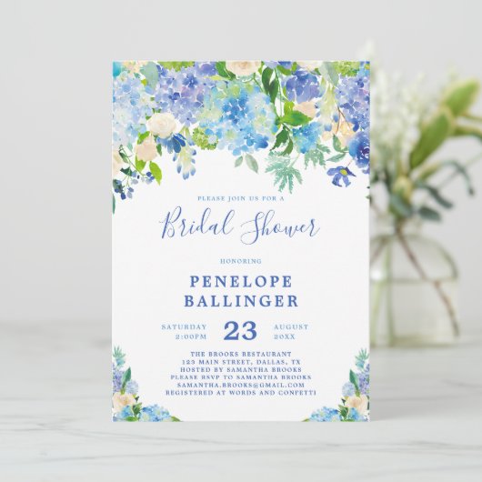 Blue Hydrangeas Vrijgezellenfeest Invite Kaart (Staand voorkant)