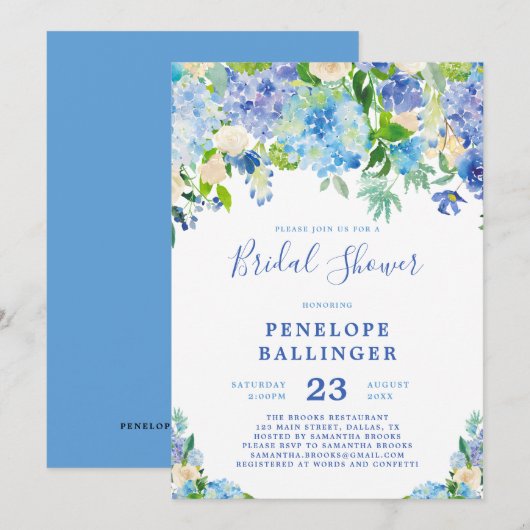 Blue Hydrangeas Vrijgezellenfeest Invite Kaart (Voorkant / Achterkant)