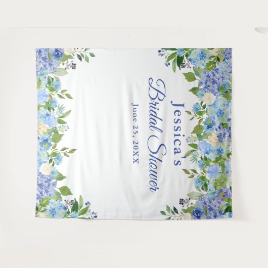 Blue Hydrangeas Vrijgezellenfeest Photo Booth Acht Wandkleed (Voorkant (horizontaal))