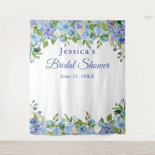 Blue Hydrangeas Vrijgezellenfeest Photo Booth Acht Wandkleed (Voorkant)