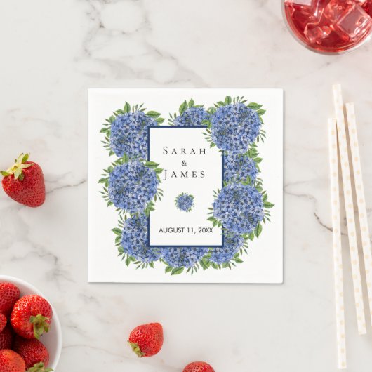 Blue Hydrangeas Waterverf bruiloft receptie Servet (Insitu)
