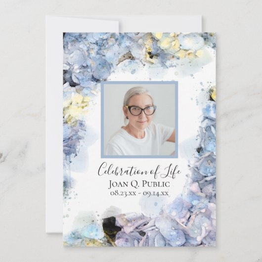 Blue Hydrangeas Waterverf Celebration of Life Kaart (Voorkant)