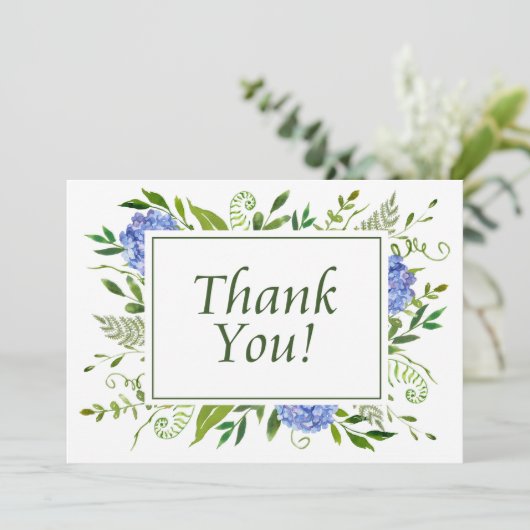 Blue Hydrangeas Waterverf Flat Dank u kaart (Staand voorkant)