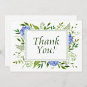 Blue Hydrangeas Waterverf Flat Dank u kaart (Voorkant / Achterkant)