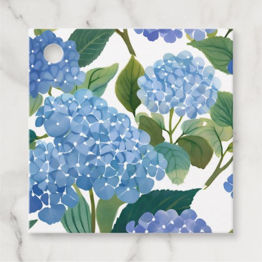 Blue Hydrangeas Waterverf Floral Bedankjes Labels (Voorkant)