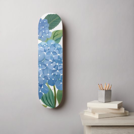Blue Hydrangeas Waterverf Floral Persoonlijk Skateboard (Muurkunst)