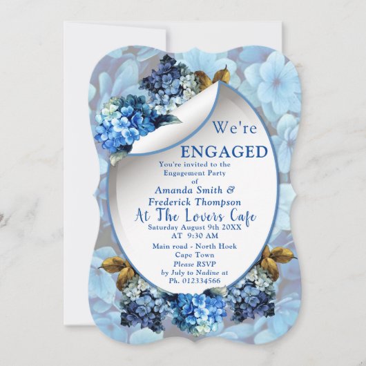 Blue Hydrangeas Waterverf Flowers Verloving Kaart (Voorkant)