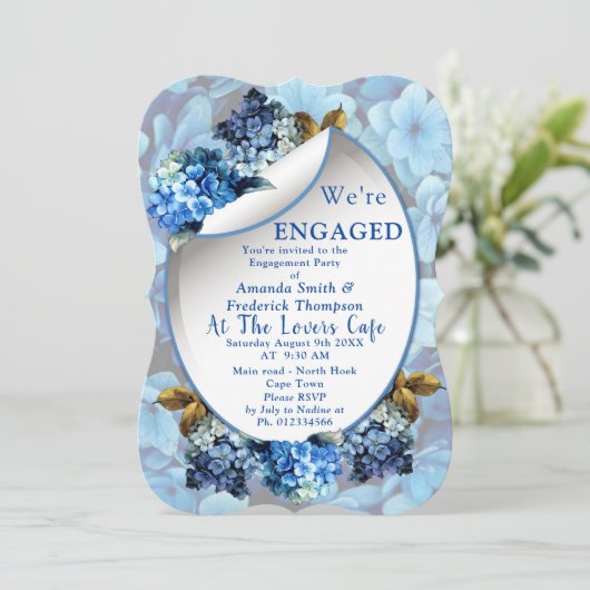 Blue Hydrangeas Waterverf Flowers Verloving Kaart (Staand voorkant)