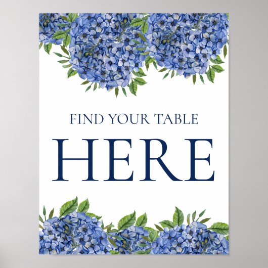 Blue Hydrangeas Waterverf Weddenschap Je tabel vin Poster (Voorkant)