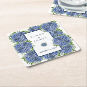 Blue Hydrangeas Waterverf Wedding Favor Kartonnen Onderzetters (Schuin)