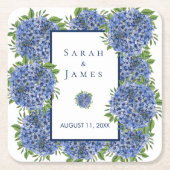 Blue Hydrangeas Waterverf Wedding Favor Kartonnen Onderzetters (Voorkant)