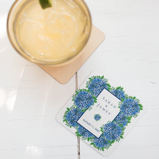 Blue Hydrangeas Waterverf Wedding Favor Kartonnen Onderzetters